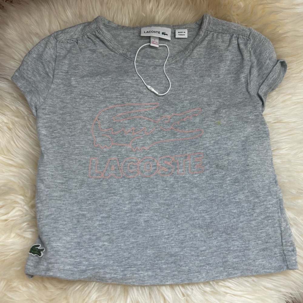 Lacoste Toddler Girl Gray with Pink Logo Tshirt Sz 2T